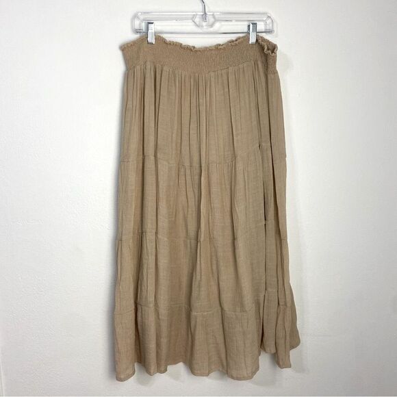 Wrangler Tan Tiered Maxi Skirt XXL Gauzy Boho Western Beachy Resort Packable - Picture 1 of 13
